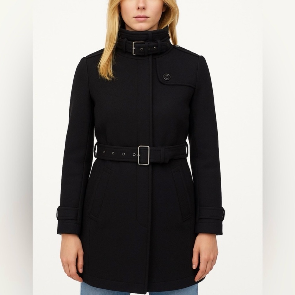 Burberry Britt Black Belted Wool Trench Coat - Picture 2 of 10